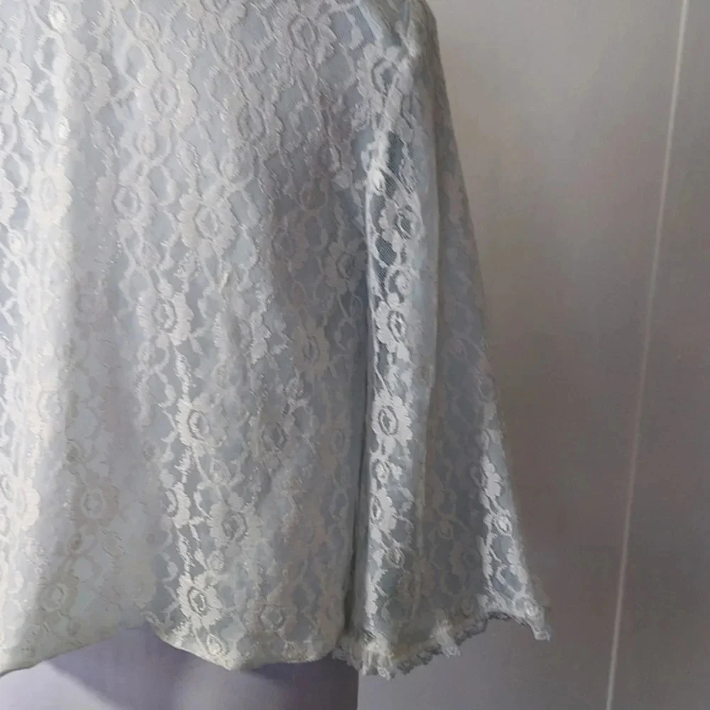 Baby Blue Lace‎ Open Front Bed Jacket white ribbon ties